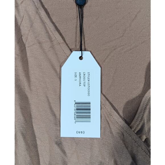 Universal Standard Cross Top Amphora Brown Wrap Ruched Long Sleeve NWT Sz S - Picture 5 of 7